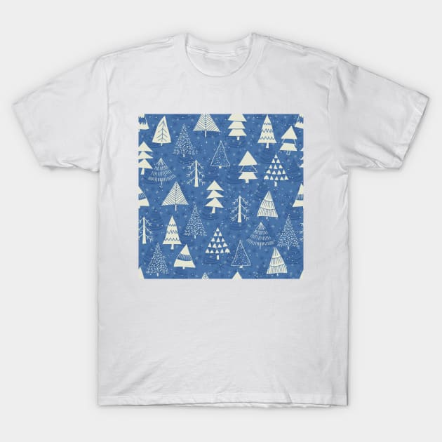 Christmas trees on blue T-Shirt by NataliiaKu